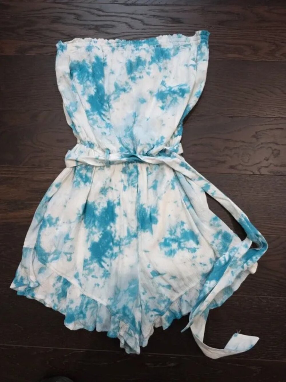 Hollister Women's sz Medium blue-and-white tie-dye strapless romper